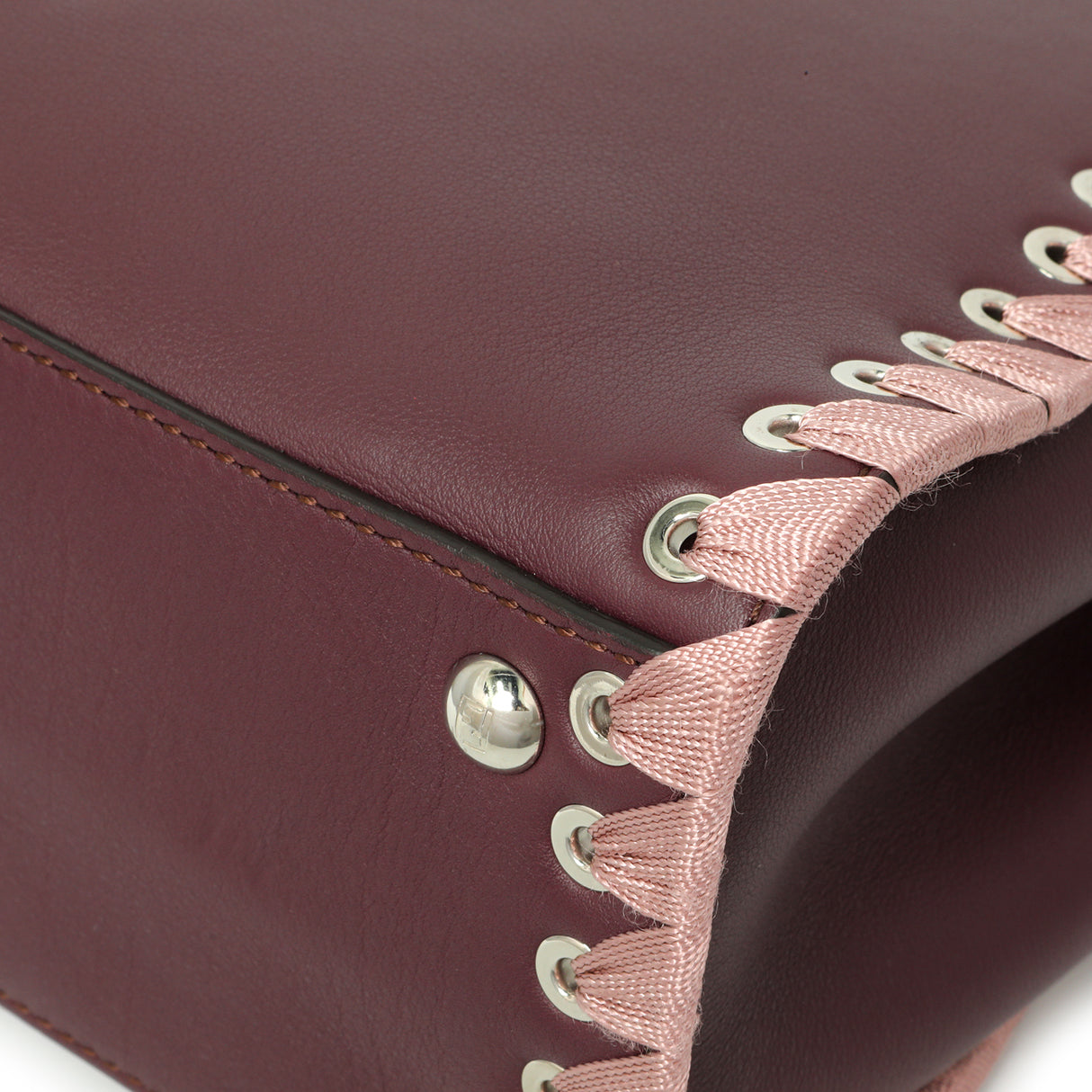 Fendi Dark Red Rosa Doll Vitello Dolce Ribbon Lace Up Petite 2Jours Tote Handbags Fendi