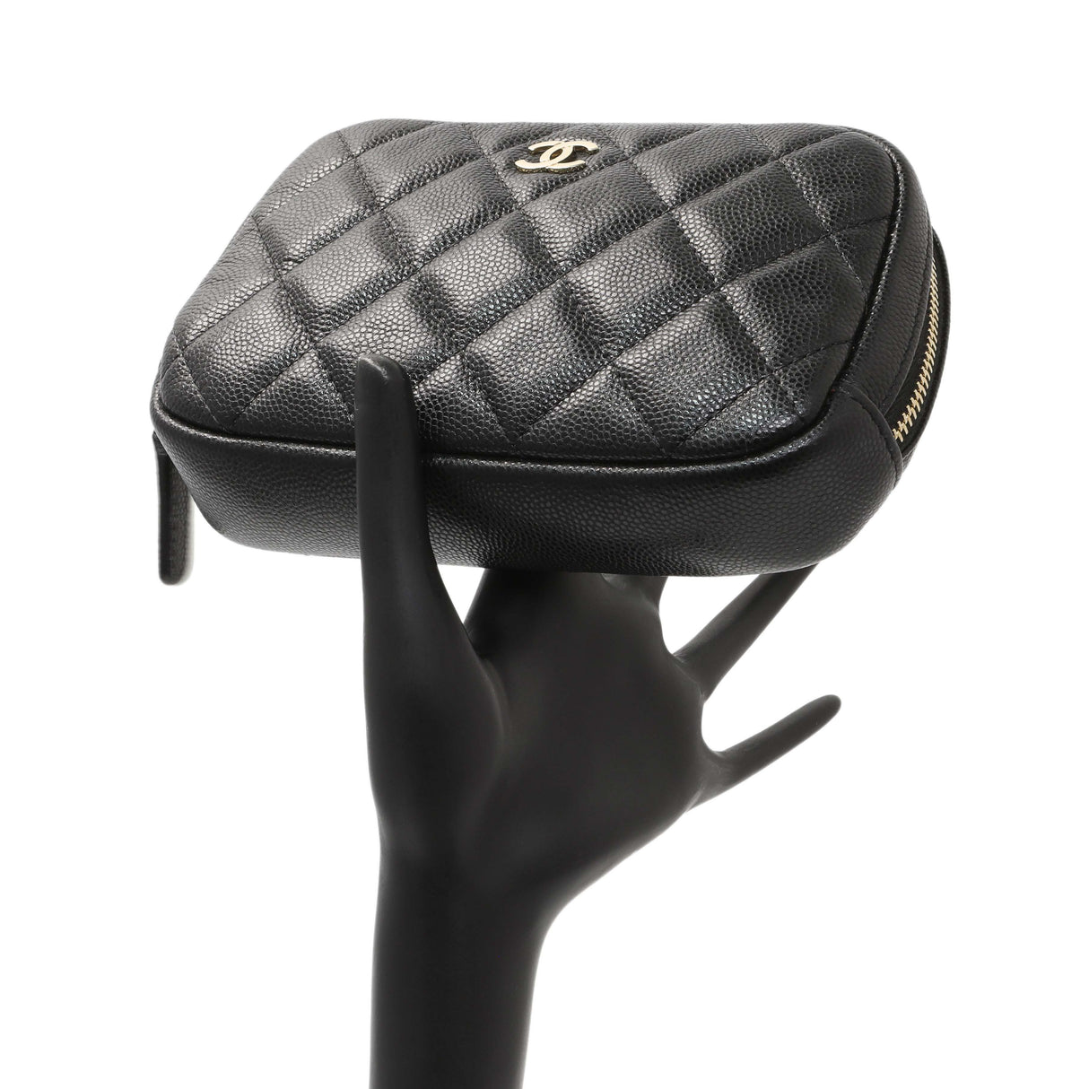 Chanel Black Caviar Quilted Small Curvy Pouch Cosmetic Case Accessories Chanel