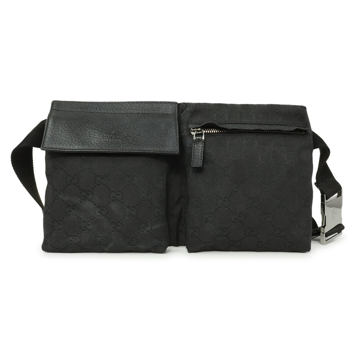 Gucci Black GG Monogram Double Pocket Belt Bag Handbags Gucci