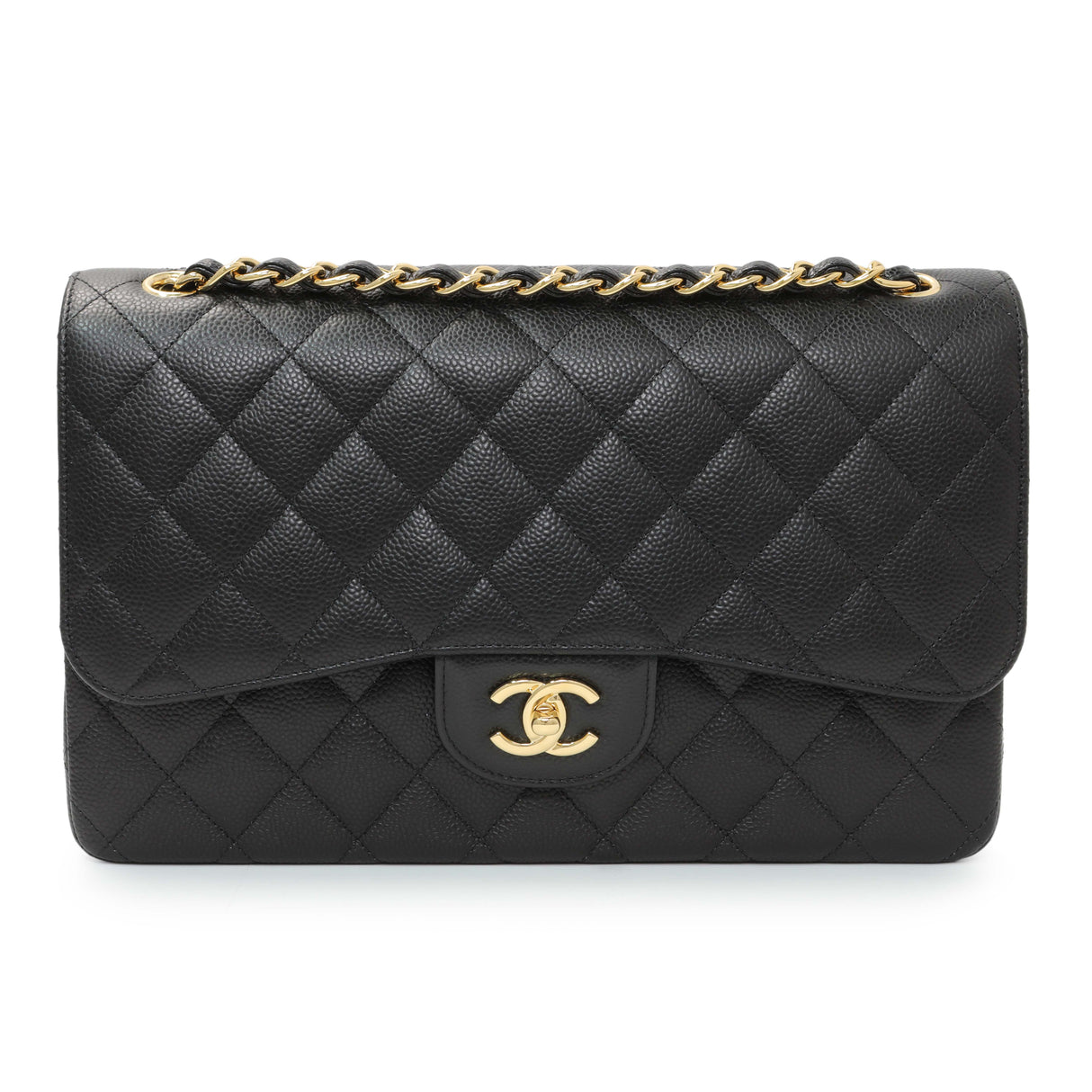 Chanel Black Quilted Caviar Jumbo Double Flap Handbags Chanel