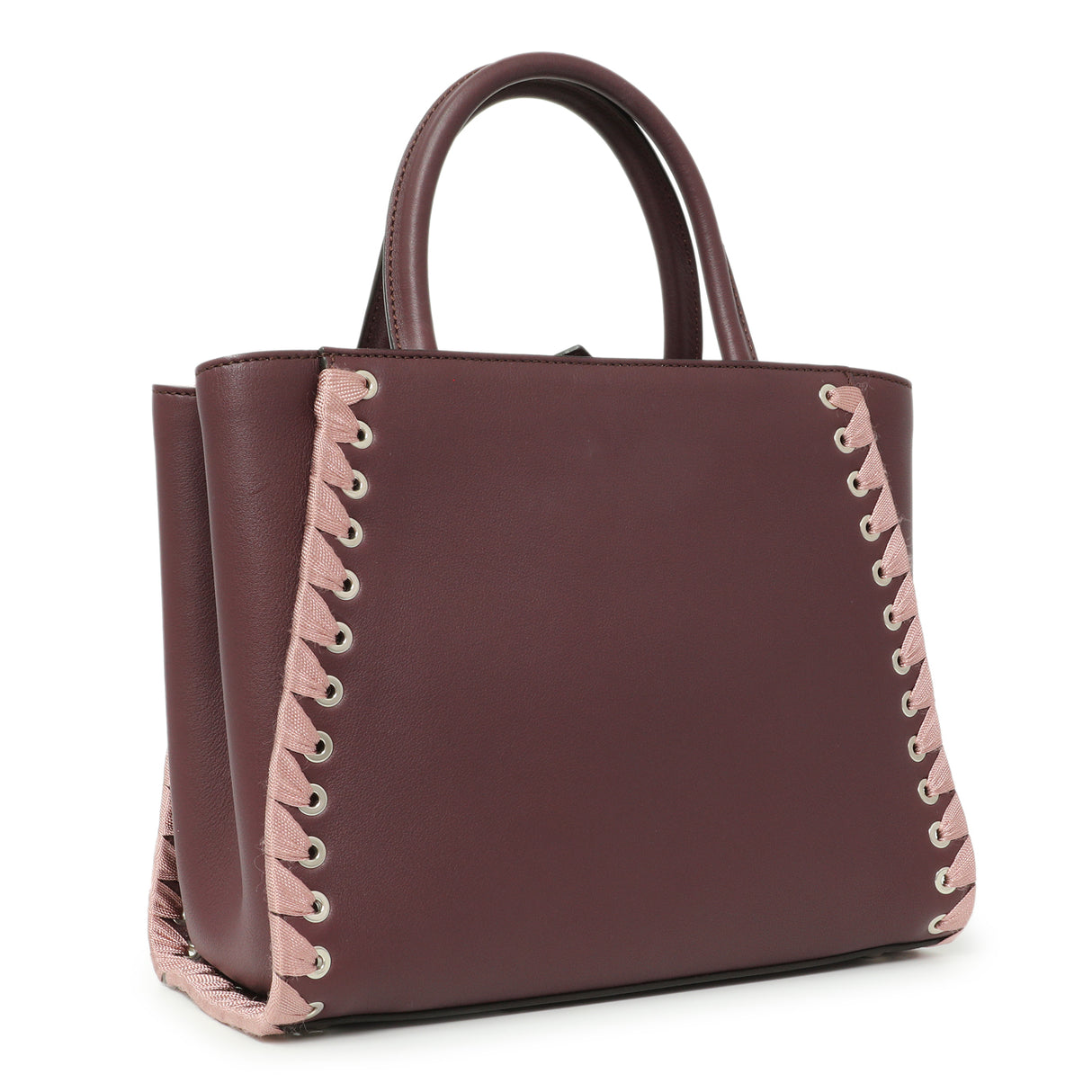 Fendi Dark Red Rosa Doll Vitello Dolce Ribbon Lace Up Petite 2Jours Tote Handbags Fendi