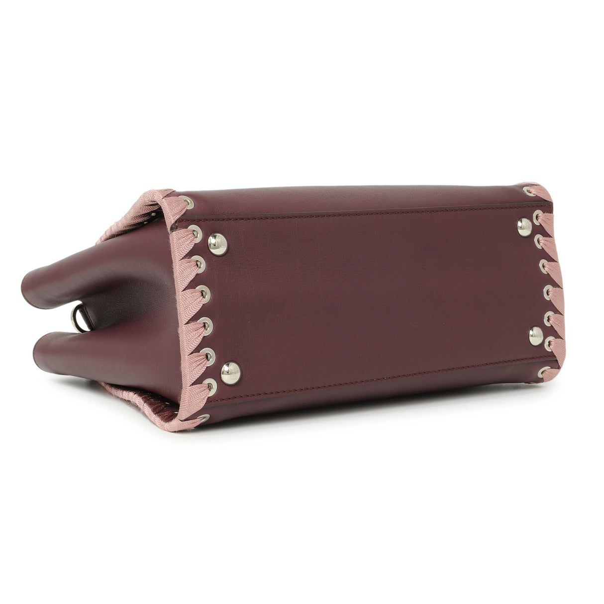 Fendi Dark Red Rosa Doll Vitello Dolce Ribbon Lace Up Petite 2Jours Tote Handbags Fendi