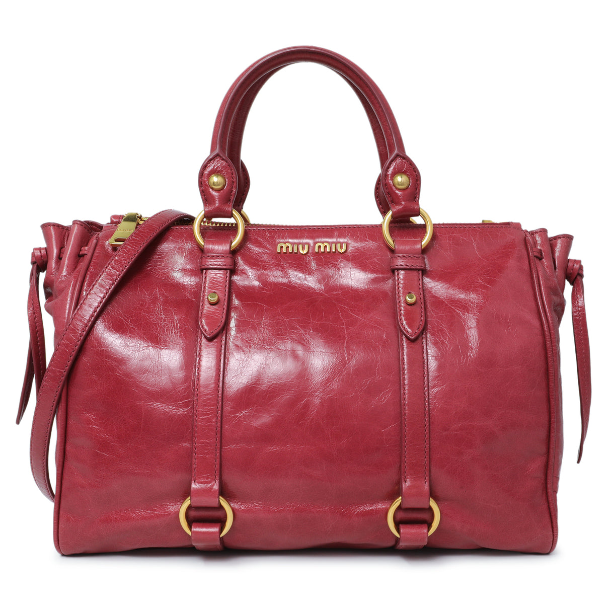 Miu Miu Pink Vitello Shine Double Zip Tote Handbags Miu Miu