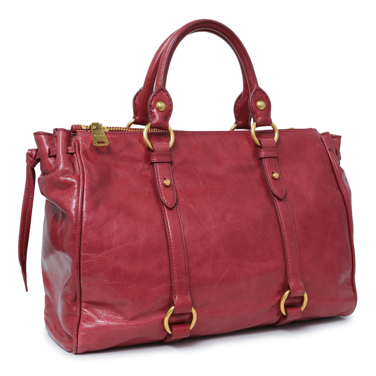 Miu Miu Pink Vitello Shine Double Zip Tote Handbags Miu Miu