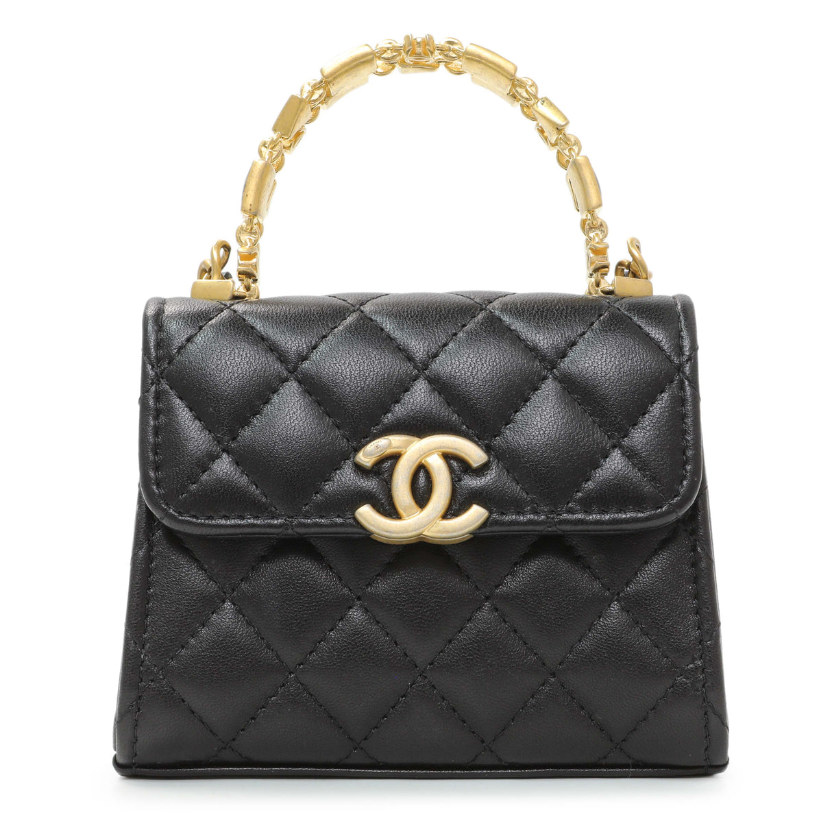 Chanel Black Lambskin Enamel Quilted Mini Top Handle Flap Handbags Chanel