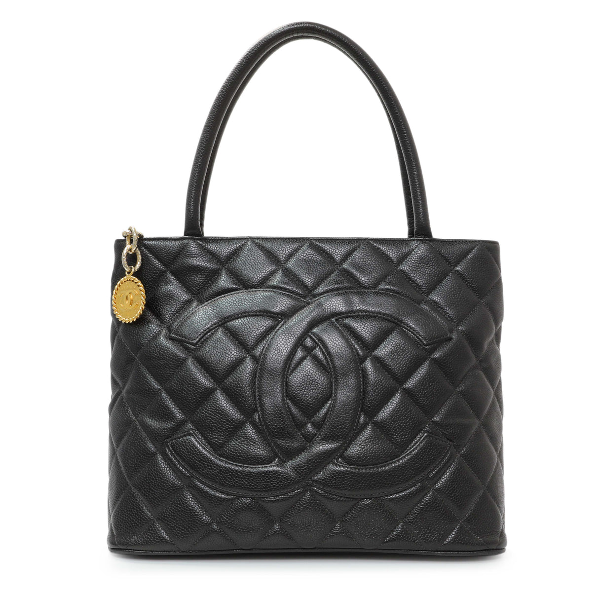 Chanel Black Quilted Caviar Medallion Tote Handbags Chanel