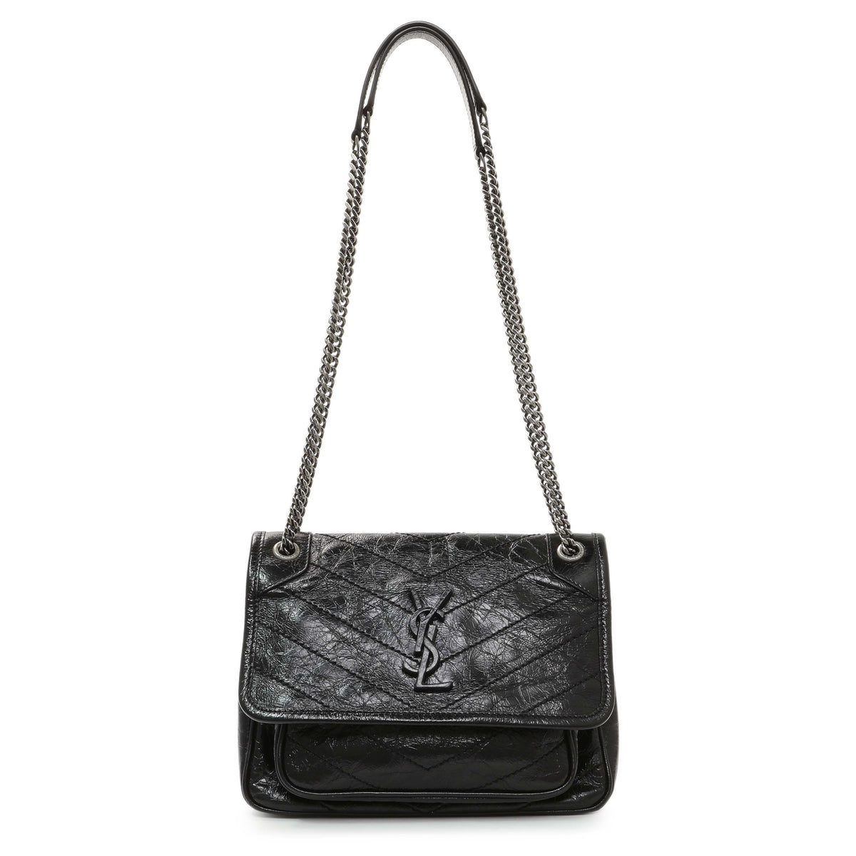 Saint Laurent Crinkled Calfskin Matelasse Monogram Baby Niki Chain Satchel Handbags Saint Laurent