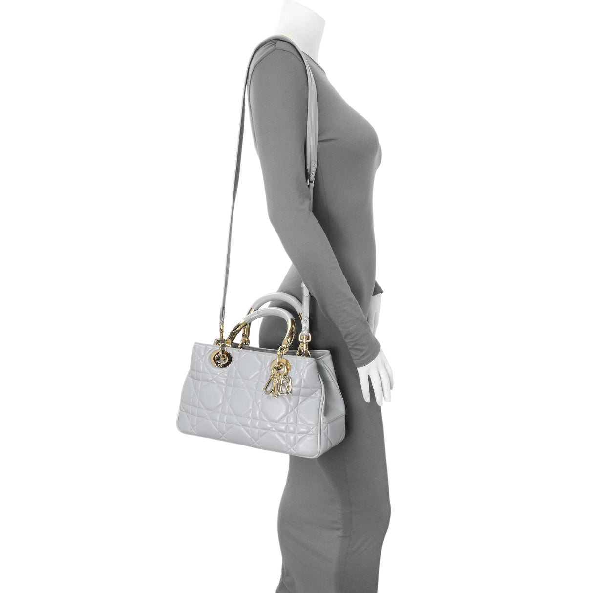 Christian Dior Grey Calfskin Cannage Medium The Lady 95.22 Handbags Christian Dior