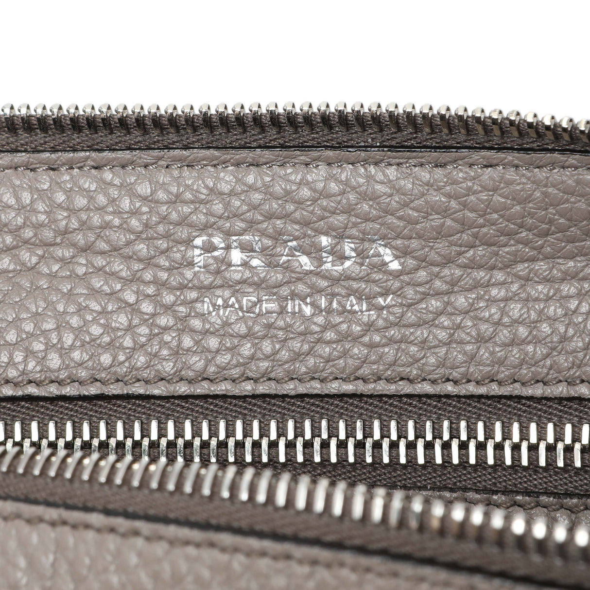Prada Grey Vitello Daino Soft Zippered Shoulder Bag
