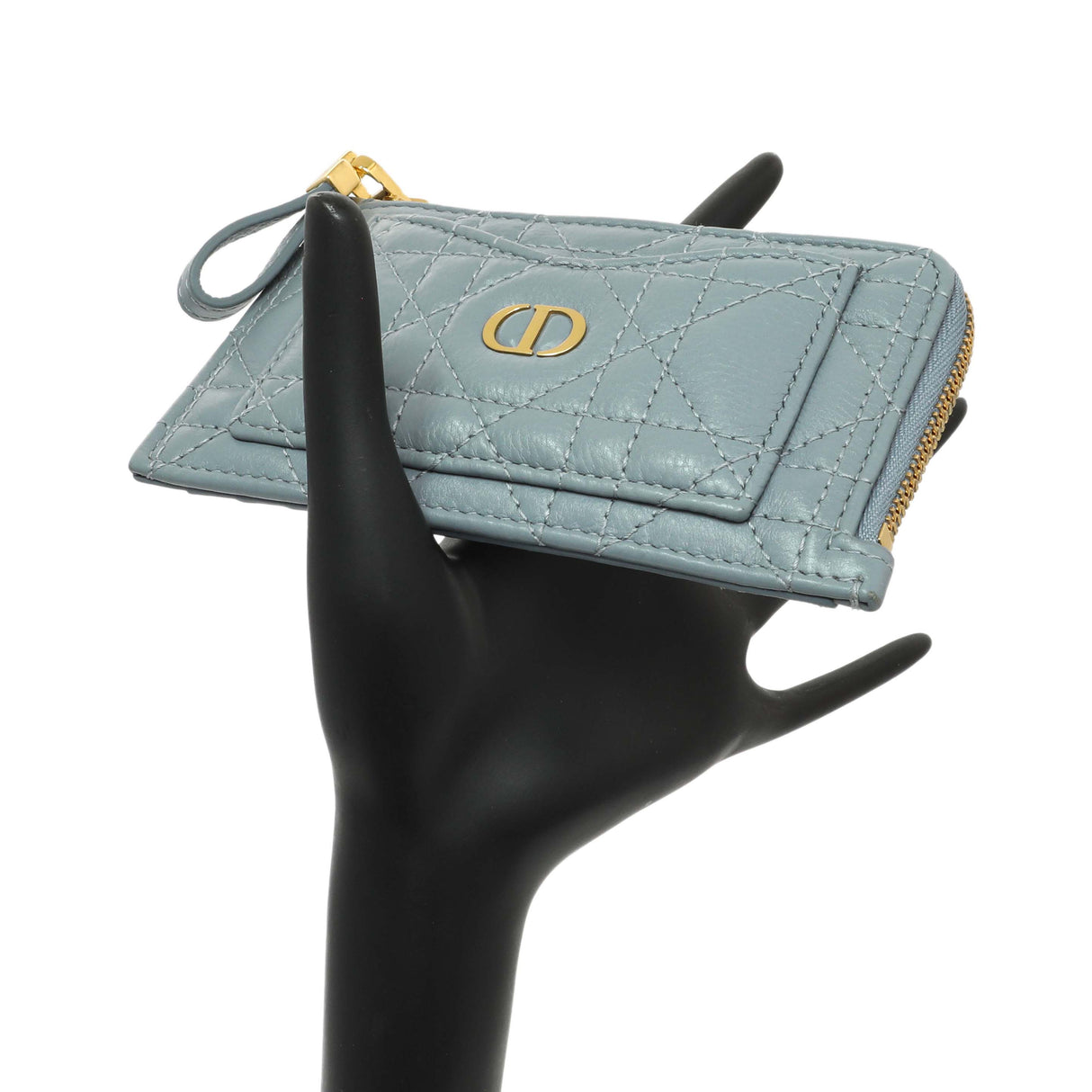 Christian Dior Blue Supple Calfskin Cannage Caro Cosmos Zipped Card Holder Accessories Christian Dior