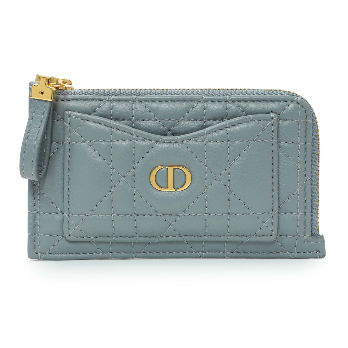 Christian Dior Blue Supple Calfskin Cannage Caro Cosmos Zipped Card Holder Accessories Christian Dior