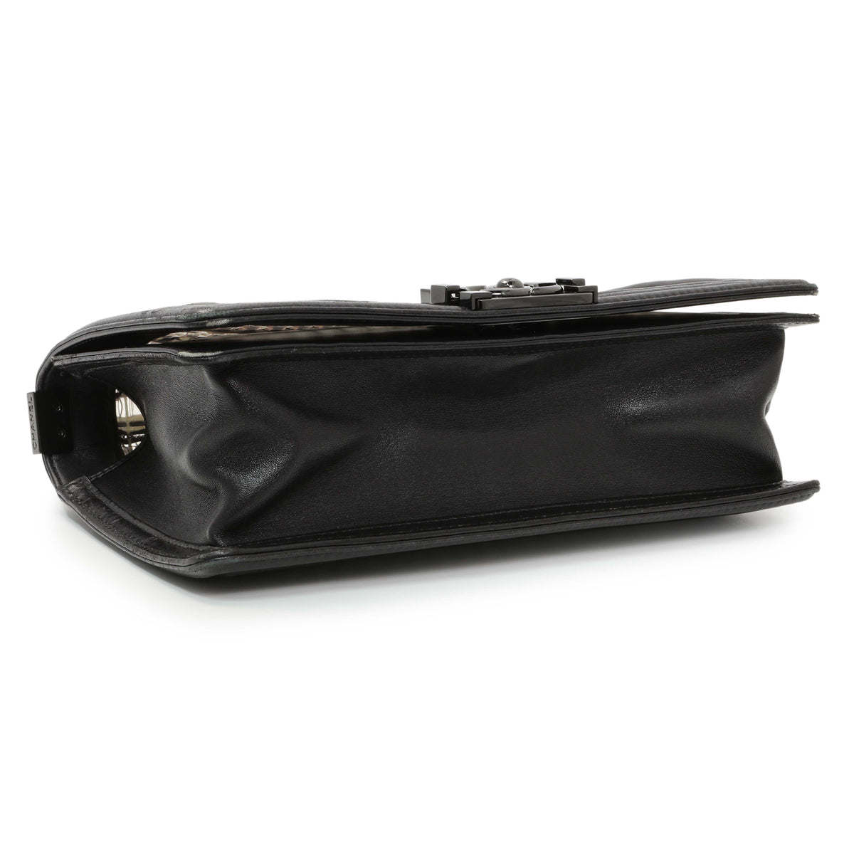 Chanel Black Calfskin Woven PVC Medium Boy Flap