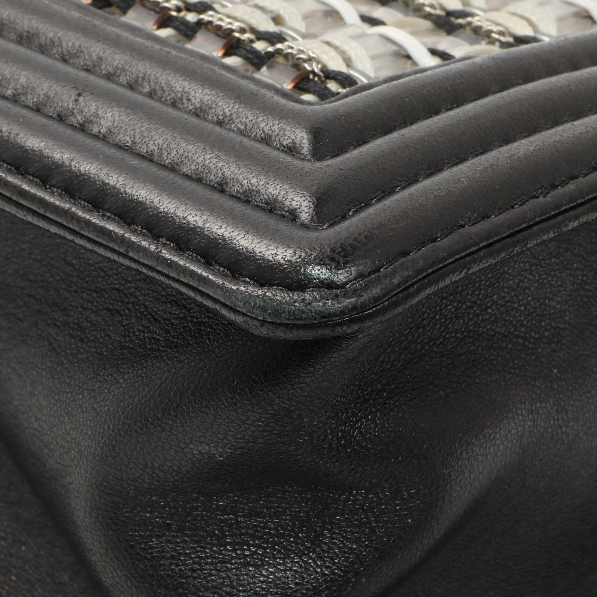 Chanel Black Calfskin Woven PVC Medium Boy Flap