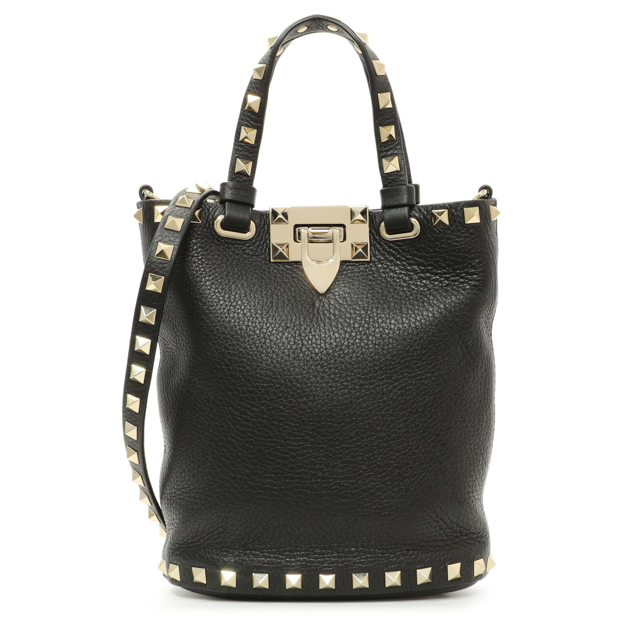 Valentino Black Pebbled Calfskin Rockstud Crossbody Pouch Handbags Valentino