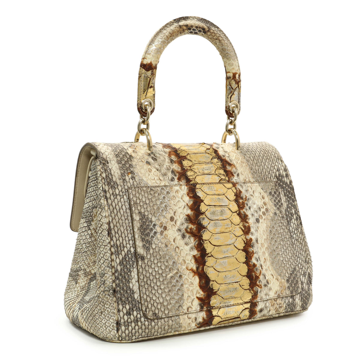 Christian Dior Beige Gold Metallic Python Small Be Dior Flap Handbags Christian Dior