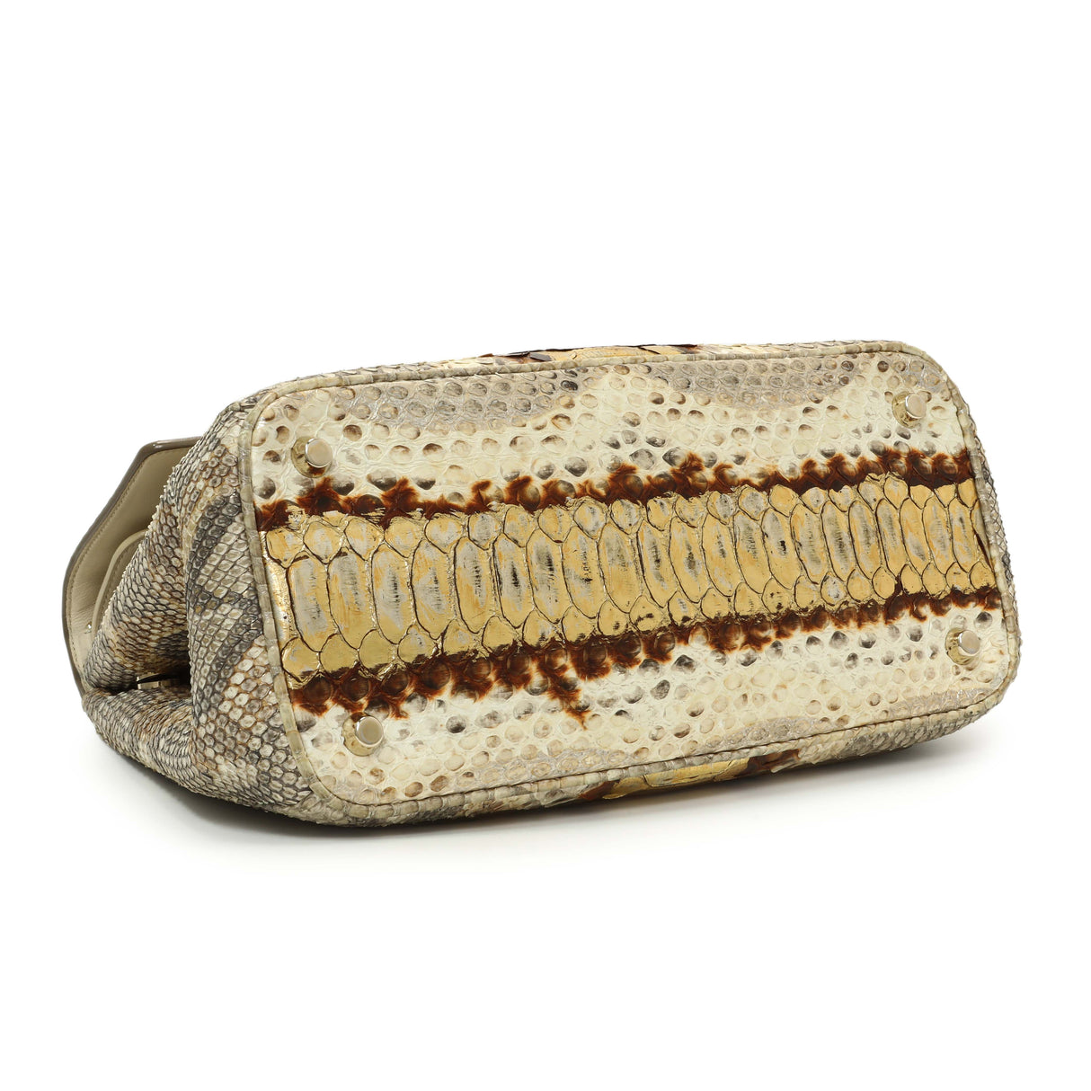 Christian Dior Beige Gold Metallic Python Small Be Dior Flap Handbags Christian Dior