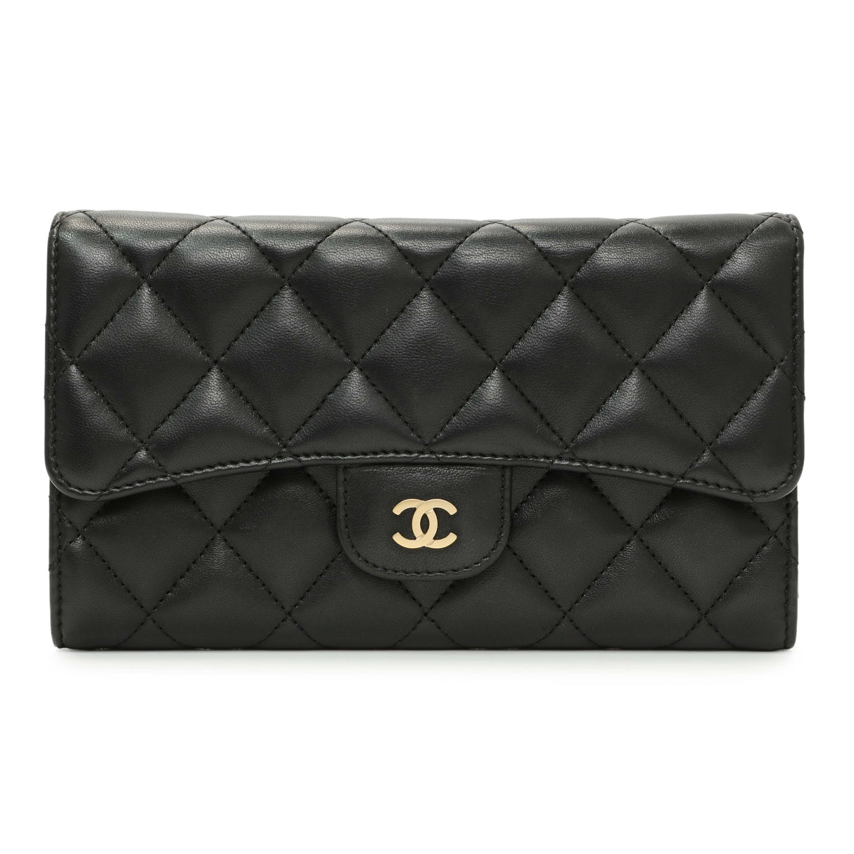 Chanel Black Quilted Lambskin Large Flap Wallet Accessories Chanel