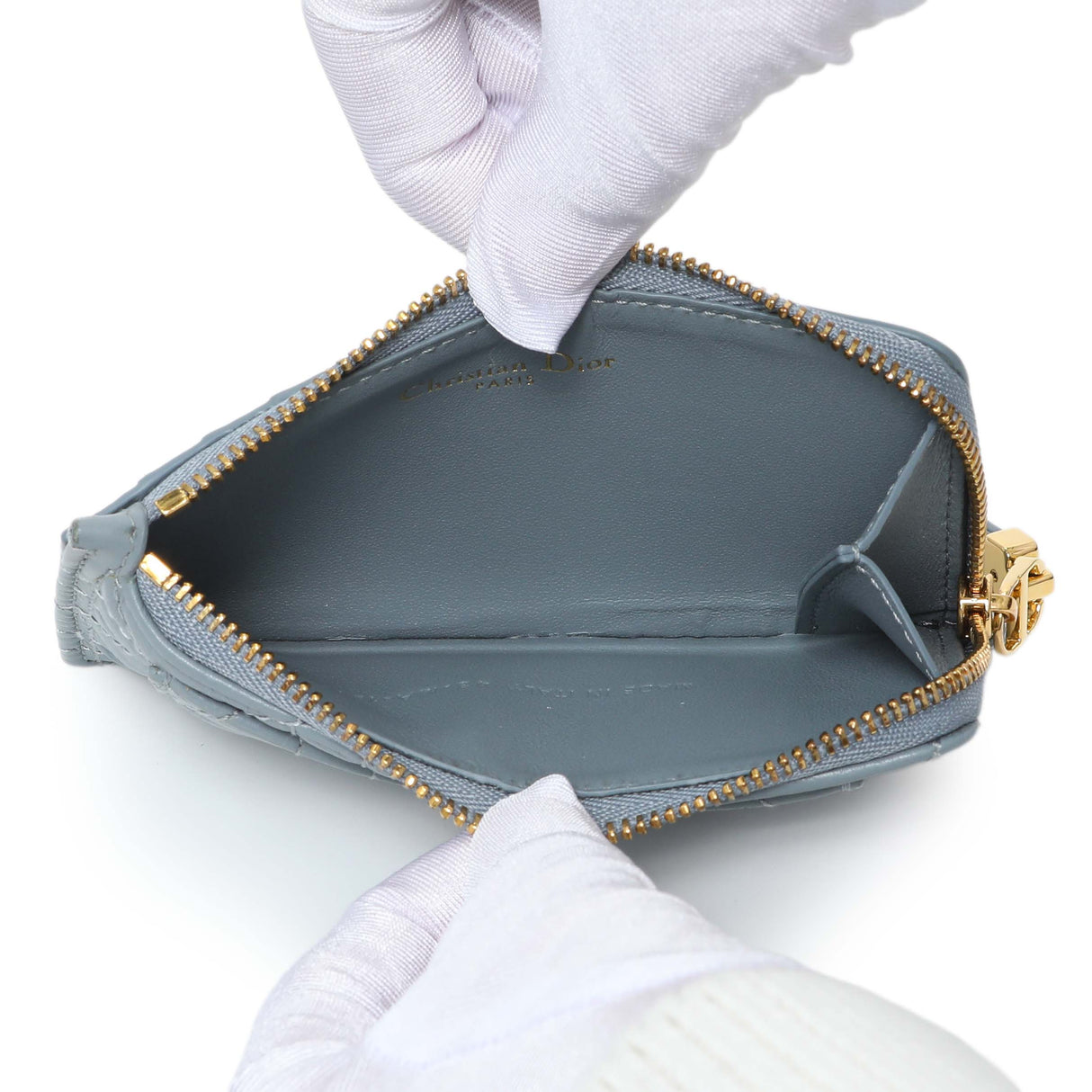 Christian Dior Blue Supple Calfskin Cannage Caro Cosmos Zipped Card Holder Accessories Christian Dior