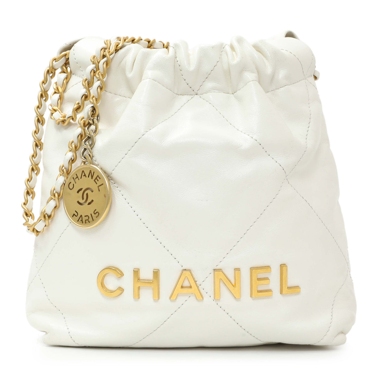 Chanel White Shiny Calfskin Quilted Mini Chanel 22