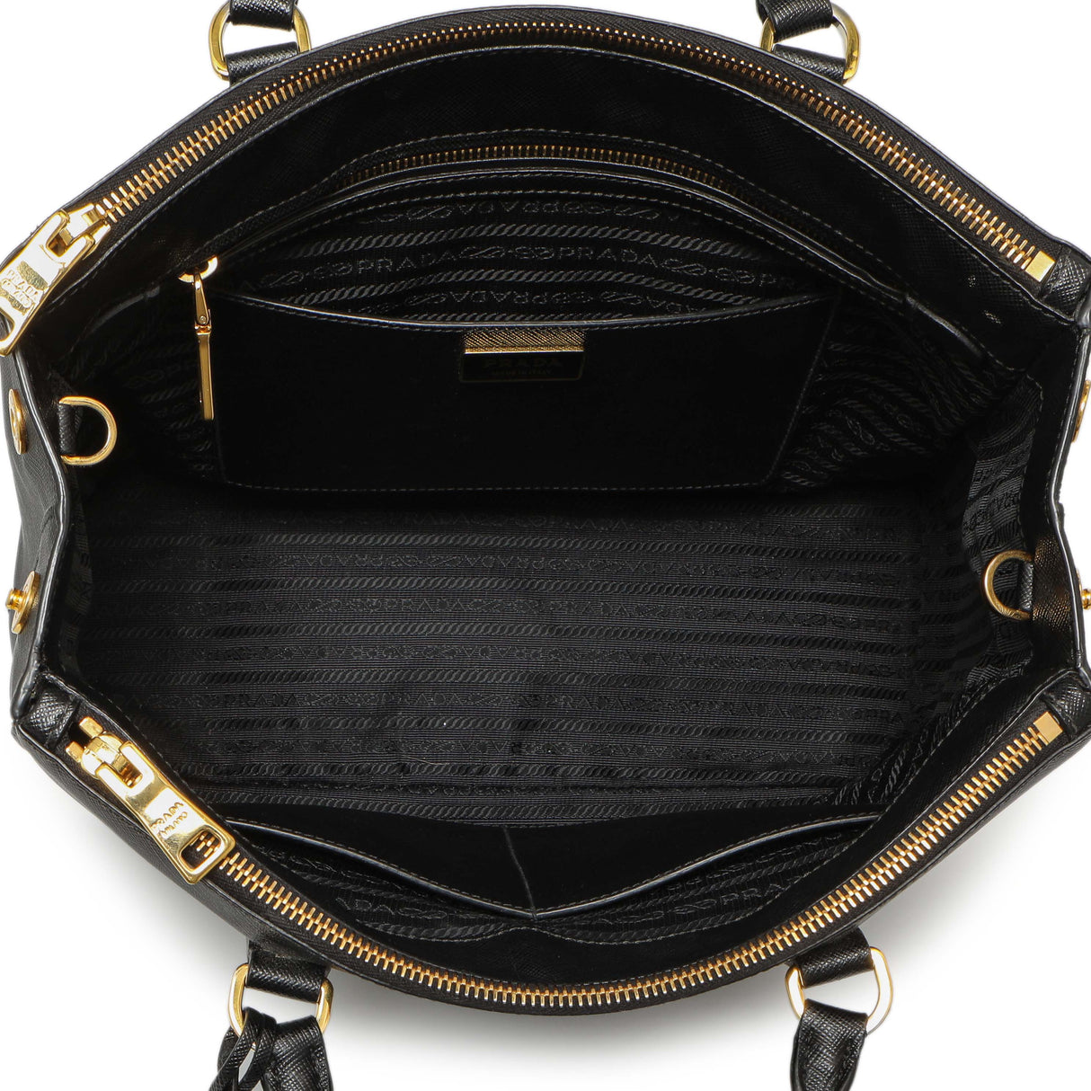 Prada Black Saffiano Medium Galleria Double Zip Tote Handbags Prada