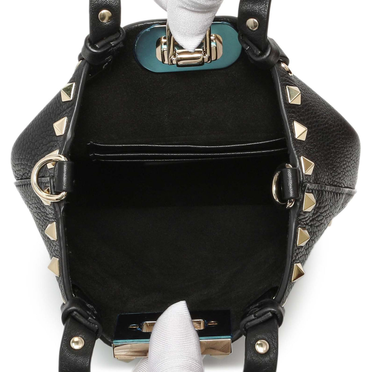 Valentino Black Pebbled Calfskin Rockstud Crossbody Pouch Handbags Valentino