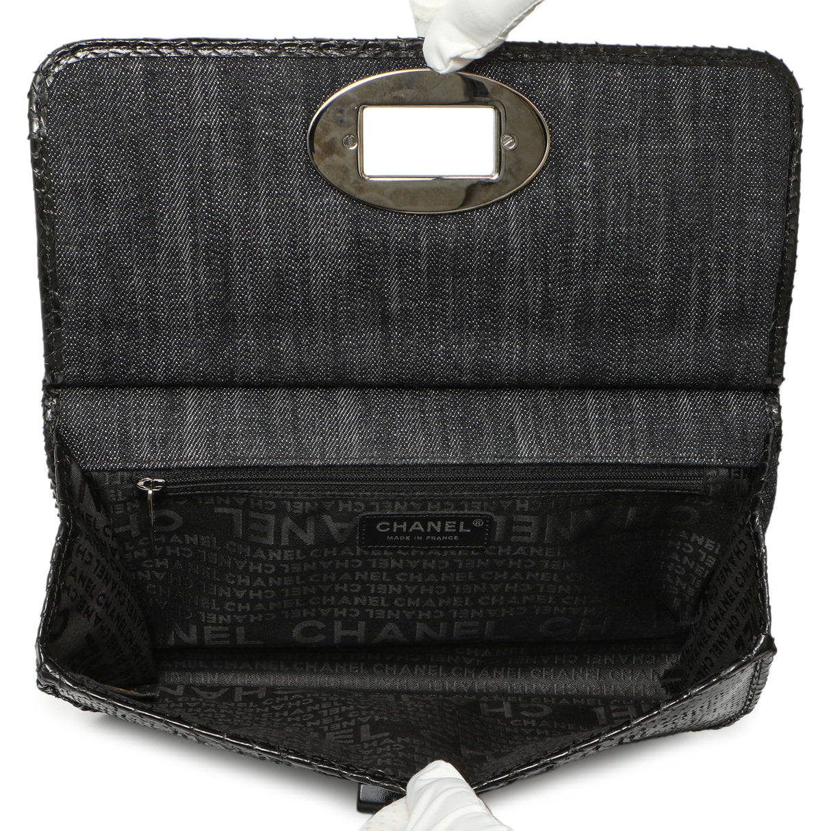 Chanel Python Denim Square Quilt Chain Flap Handbags Chanel