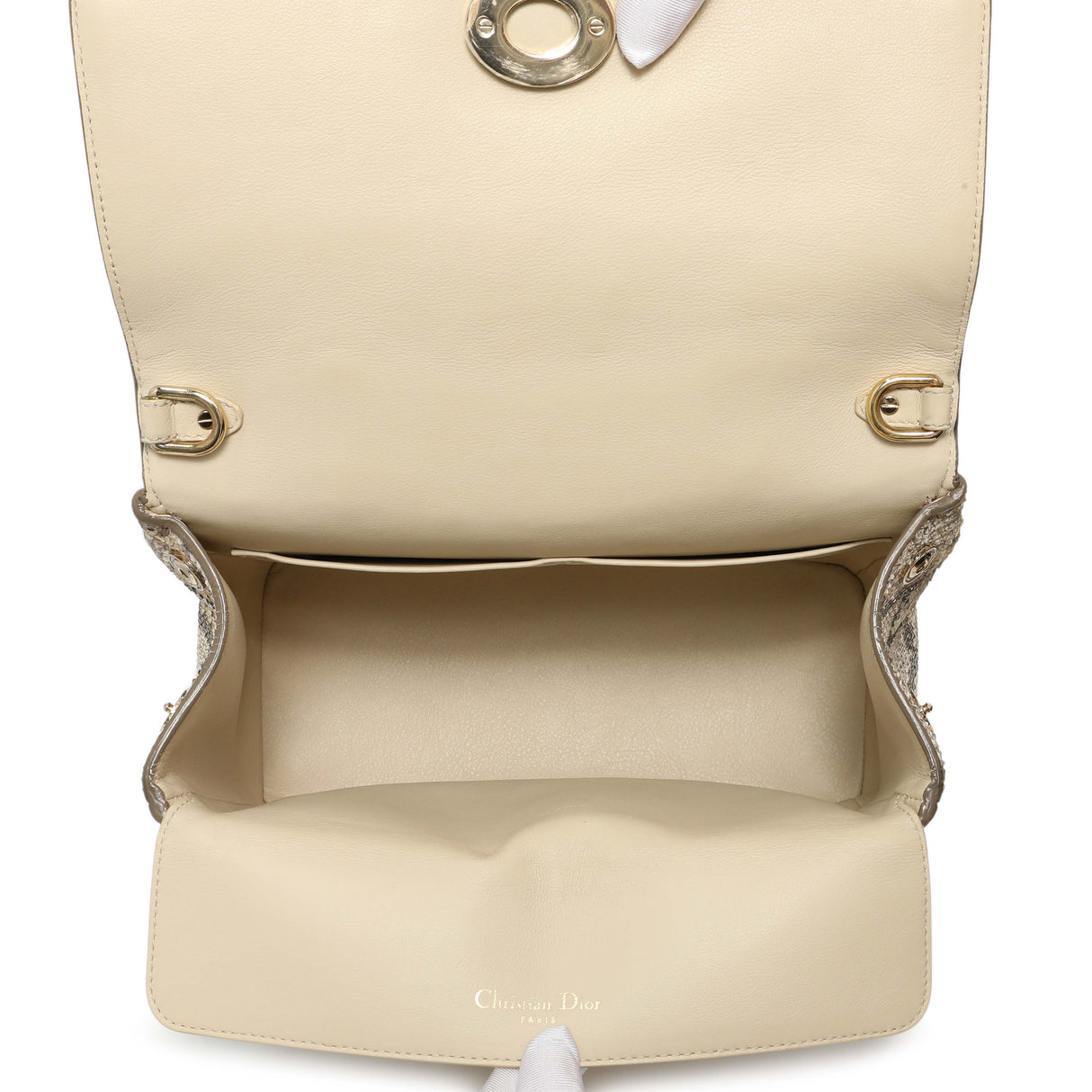 Christian Dior Beige Gold Metallic Python Small Be Dior Flap Handbags Christian Dior