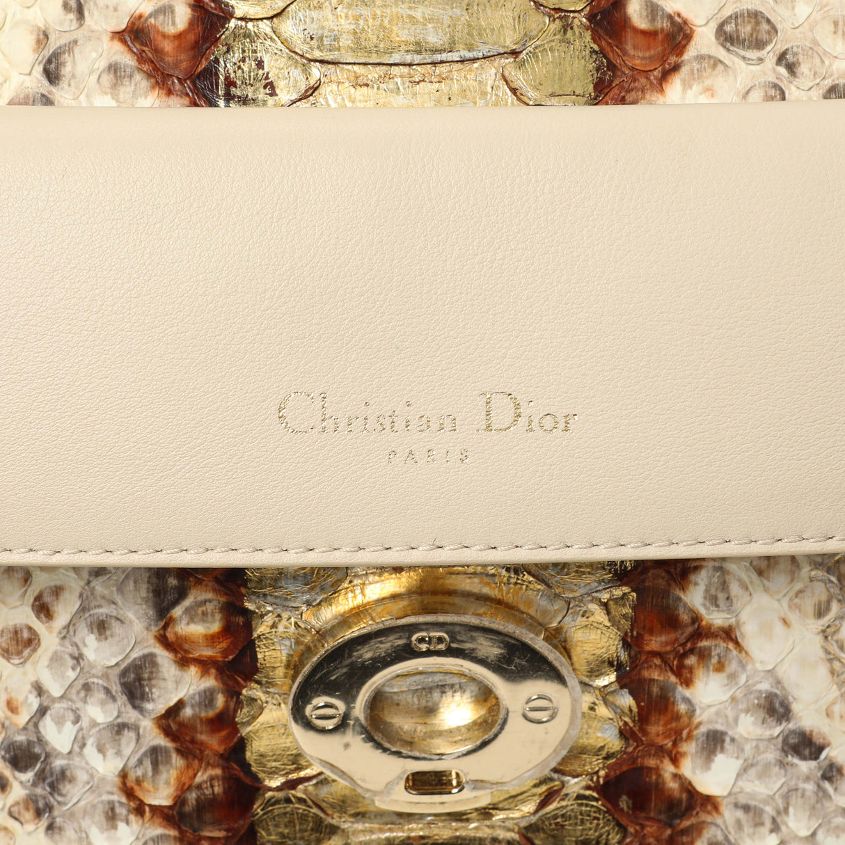 Christian Dior Beige Gold Metallic Python Small Be Dior Flap Handbags Christian Dior