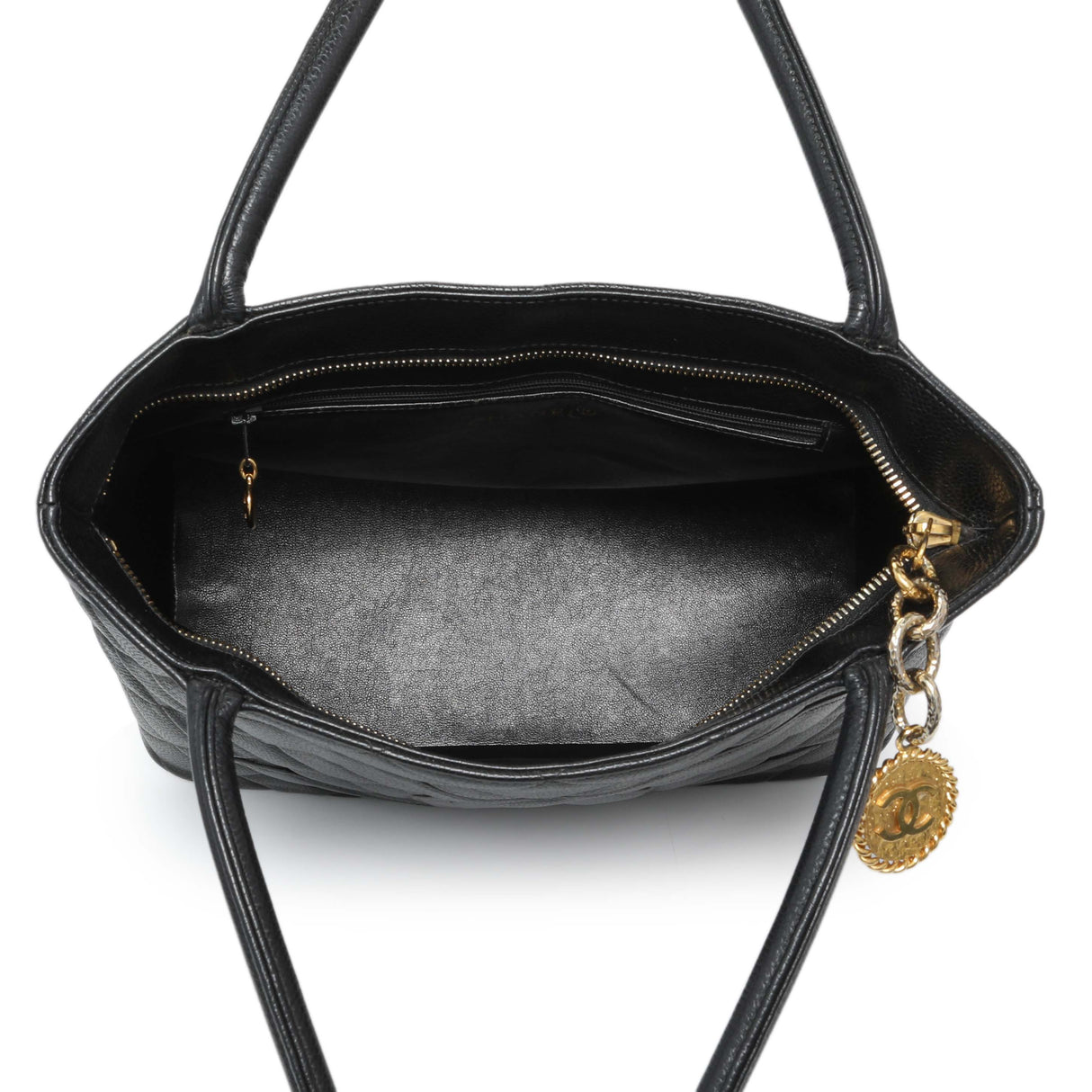 Chanel Black Quilted Caviar Medallion Tote Handbags Chanel