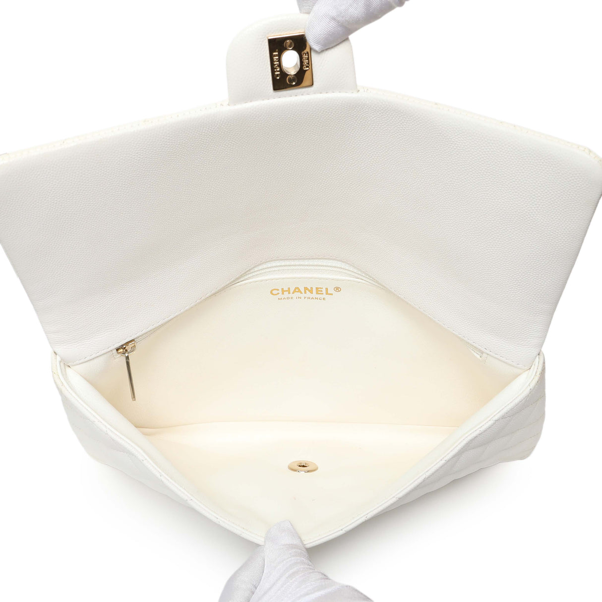 Chanel White Quilted Caviar Flap Clutch Handbags Chanel