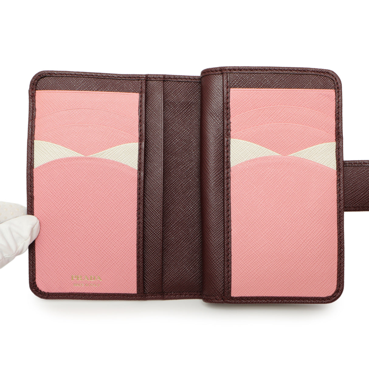 Prada Burgundy Saffiano Compact Wallet Accessories Prada