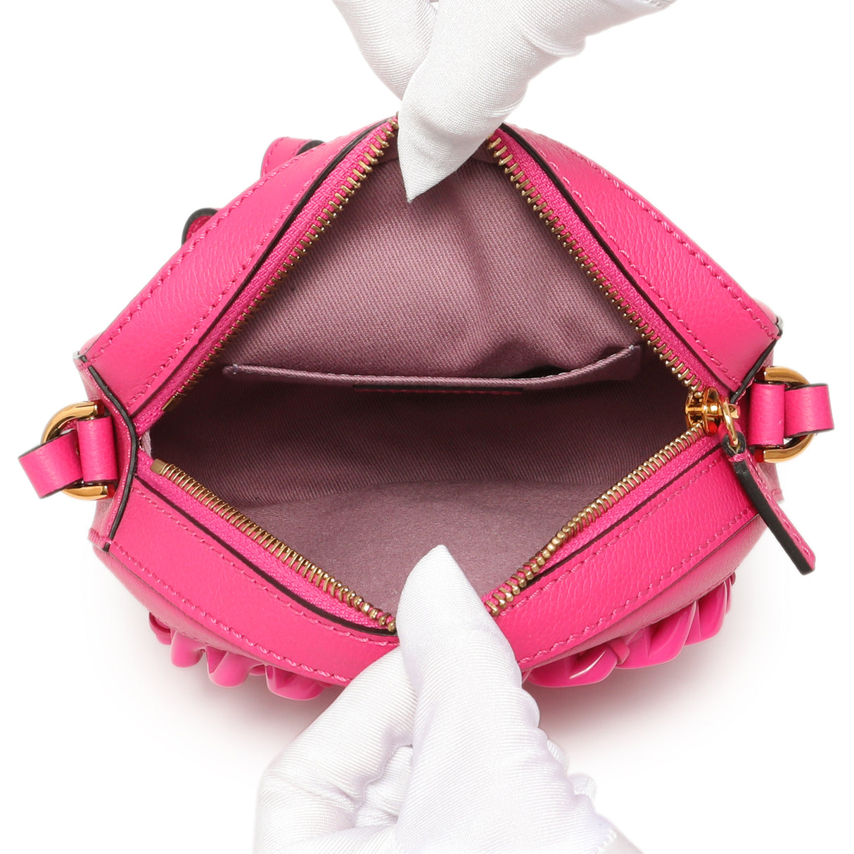 Versace Fuchsia Calfskin La Medusa Mini Round Disco Chain Crossbody Bag Handbags Versace