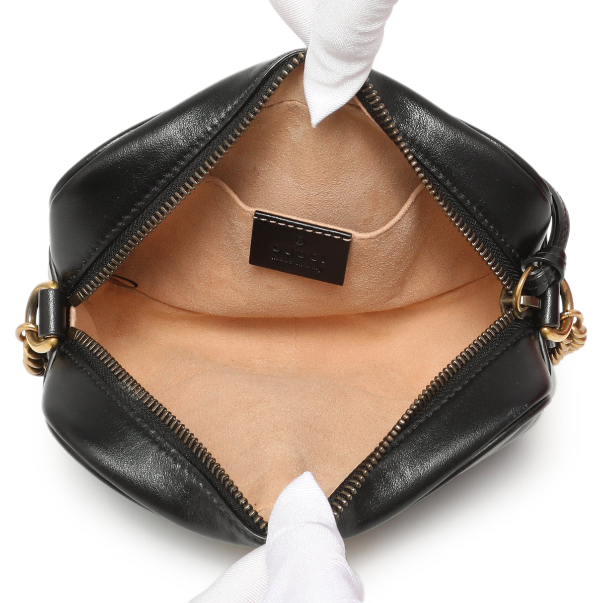 Gucci Black Calfskin Matelasse Mini GG Marmont Chain Shoulder Bag Handbags Gucci