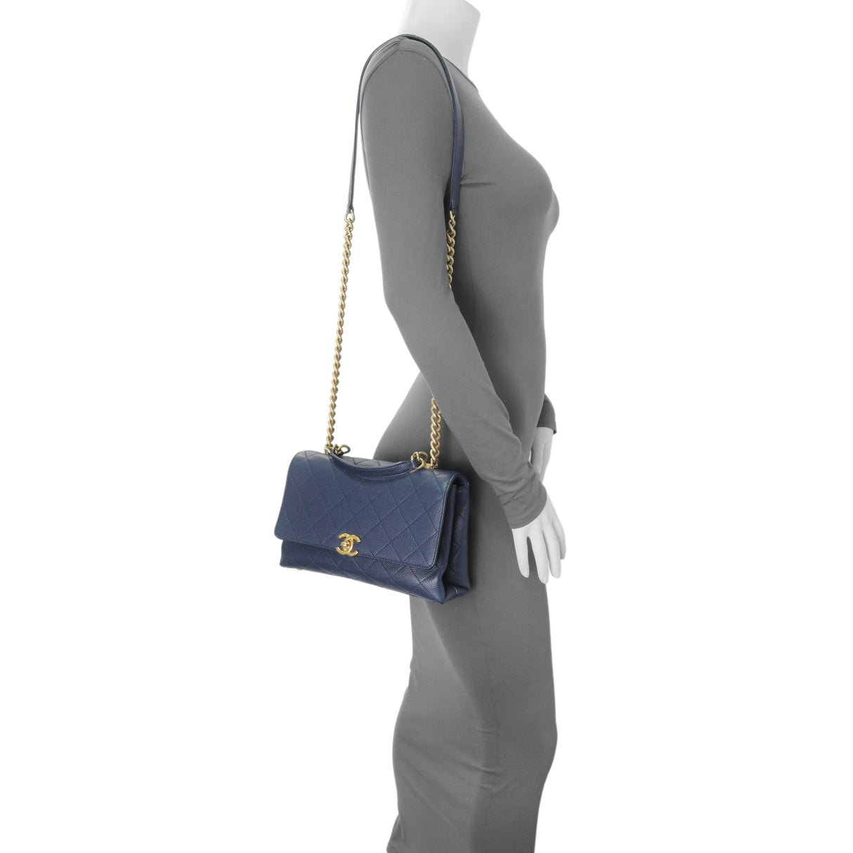 Chanel Navy Blue Caviar City Walk Flap Handbags Chanel