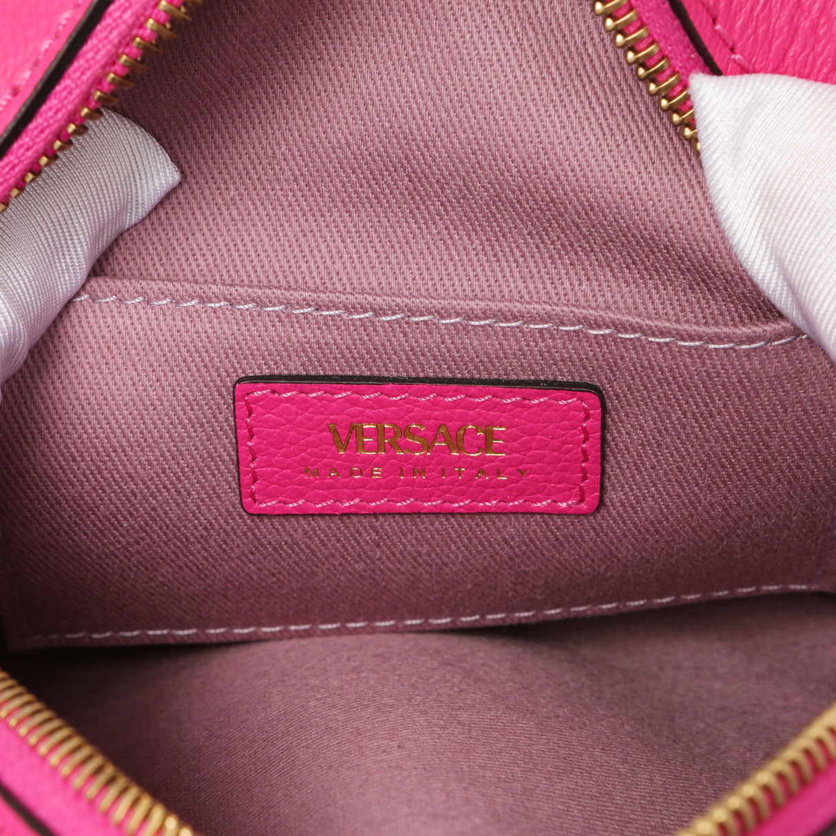 Versace Fuchsia Calfskin La Medusa Mini Round Disco Chain Crossbody Bag Handbags Versace