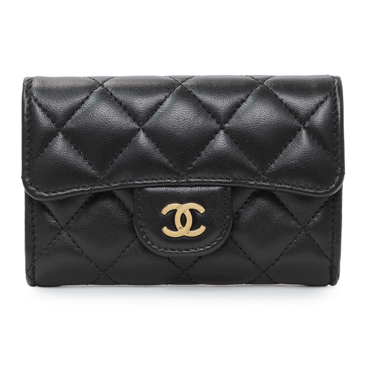 Chanel Black Lambskin Quilted Flap Card Holder Wallet
