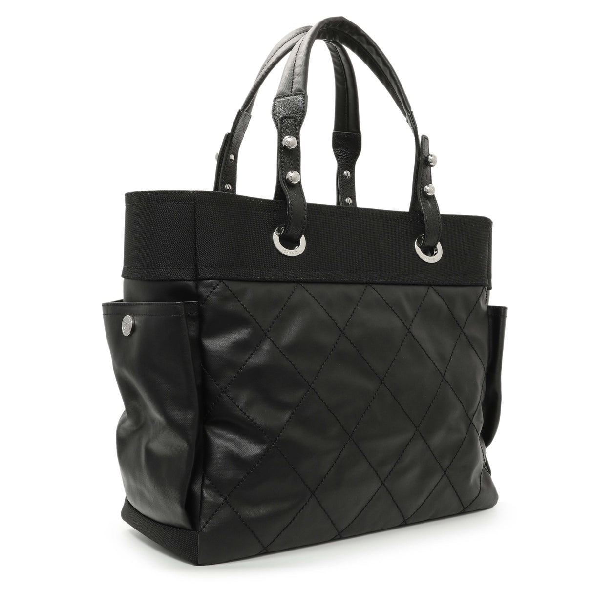 Chanel Black Coated Canvas Large Paris Biarritz Tote Handbags Chanel