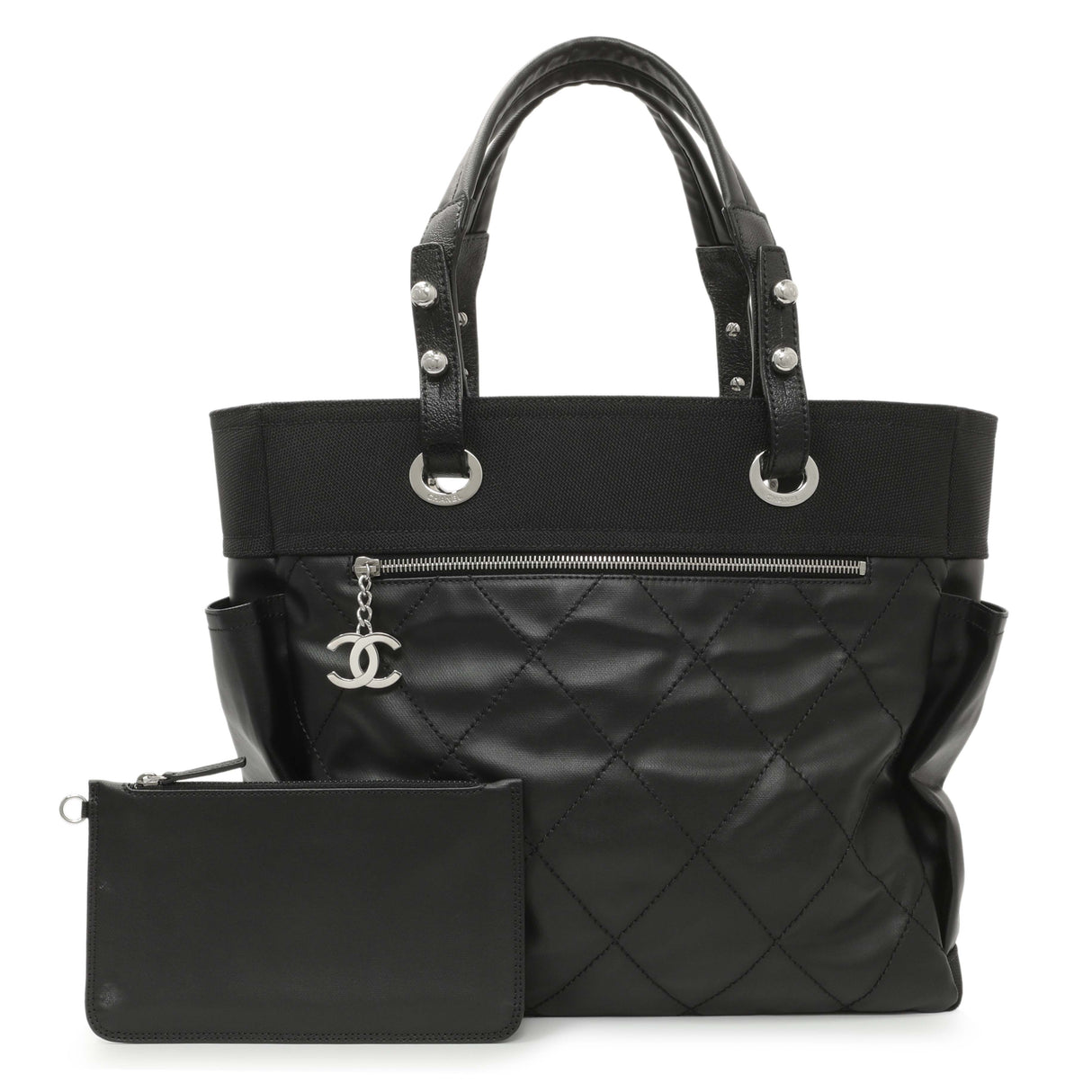 Chanel Black Coated Canvas Large Paris Biarritz Tote Handbags Chanel