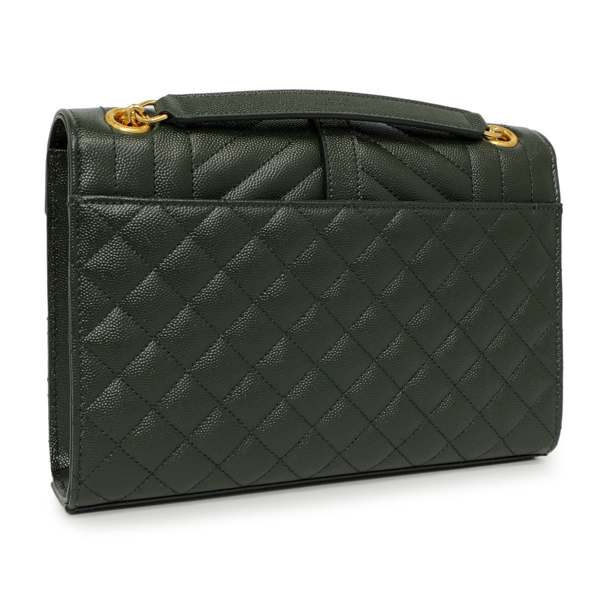 Saint Laurent Green Grain De Poudre Matelasse Chevron Medium Triquilt Monogram Satchel Handbags Saint Laurent