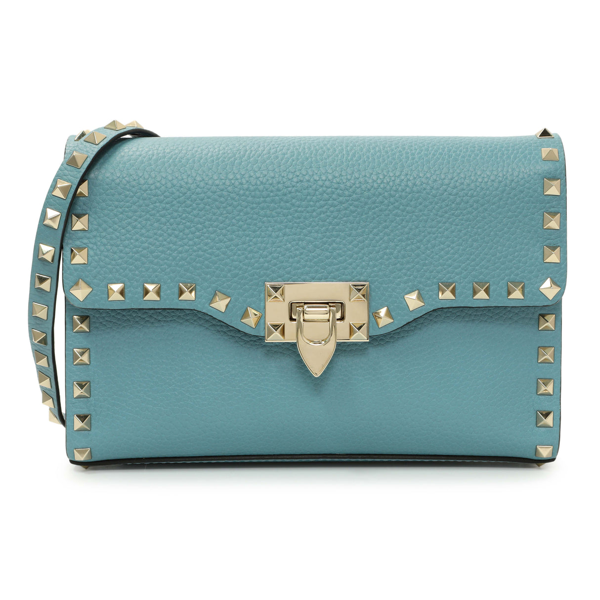 Valentino Blue Pebbled Calfskin Medium Rockstud Flip Lock Crossbody Bag Handbags Valentino