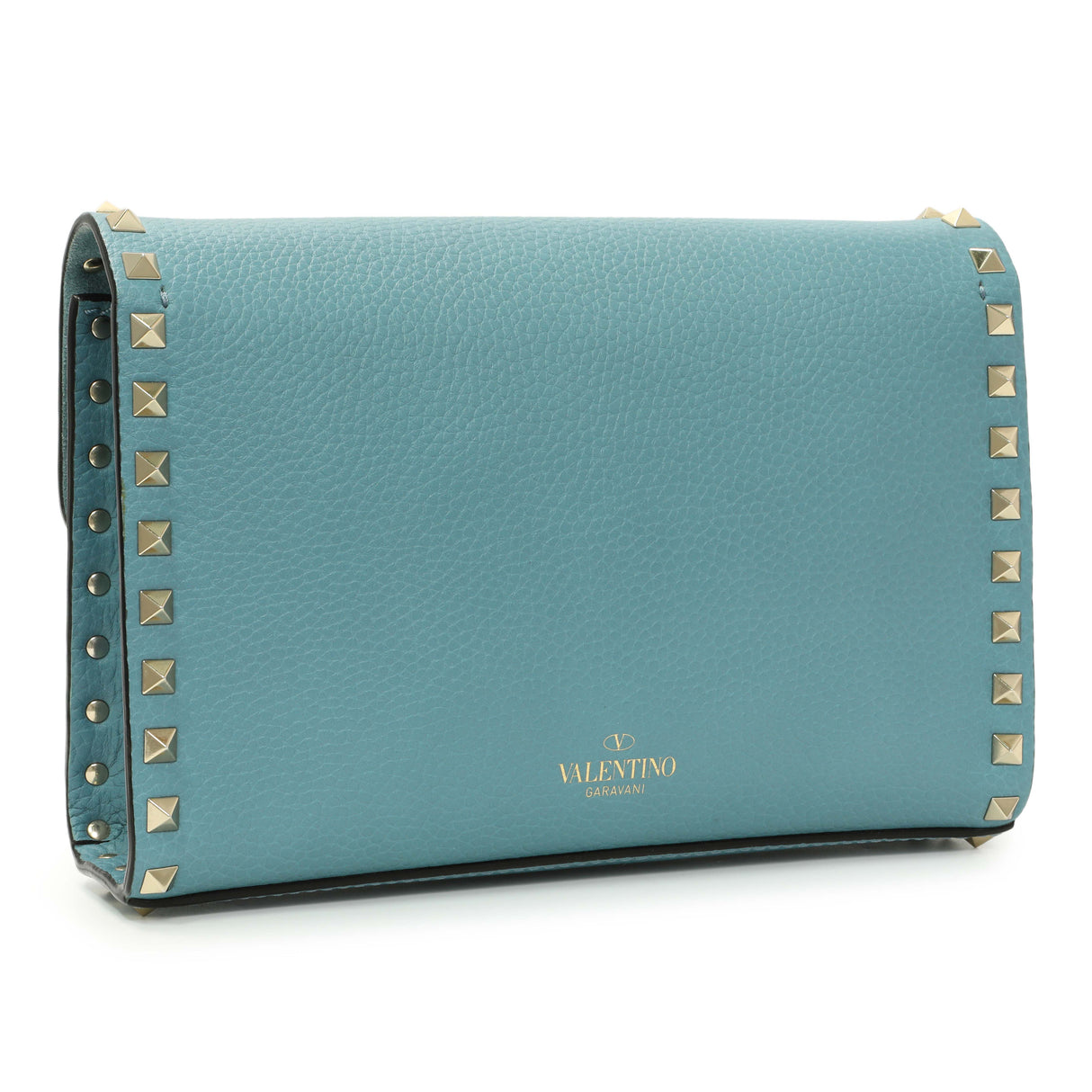 Valentino Blue Pebbled Calfskin Medium Rockstud Flip Lock Crossbody Bag Handbags Valentino