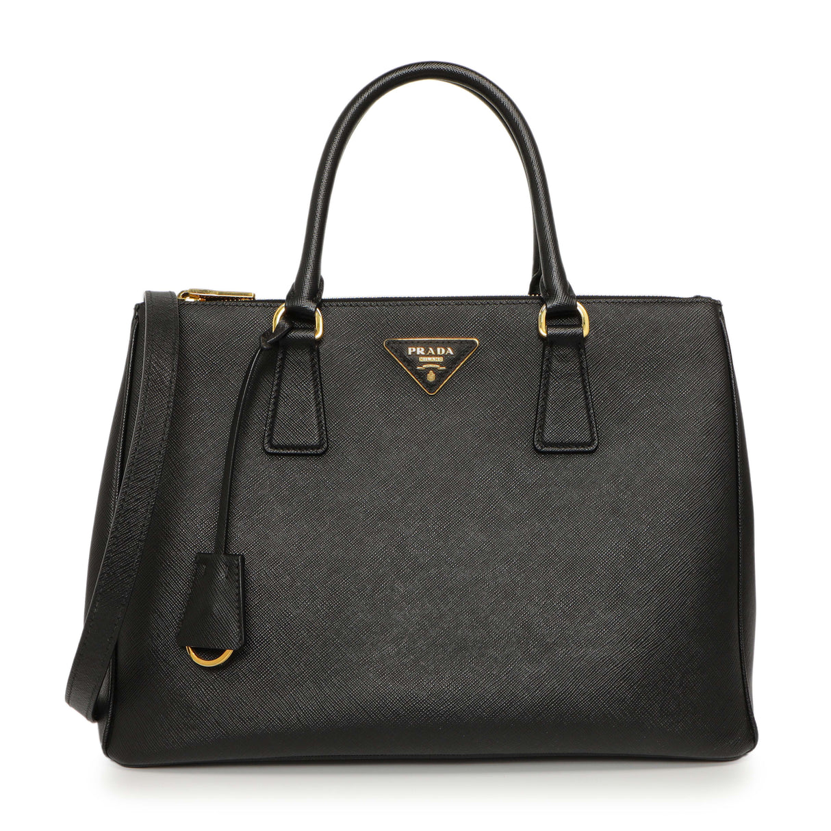 Prada Black Saffiano Medium Galleria Double Zip Tote Handbags Prada