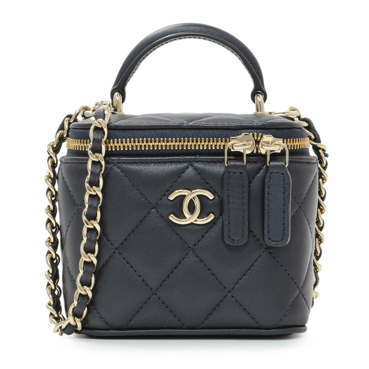 Chanel Navy Lambskin Mini Vanity Case With Chain