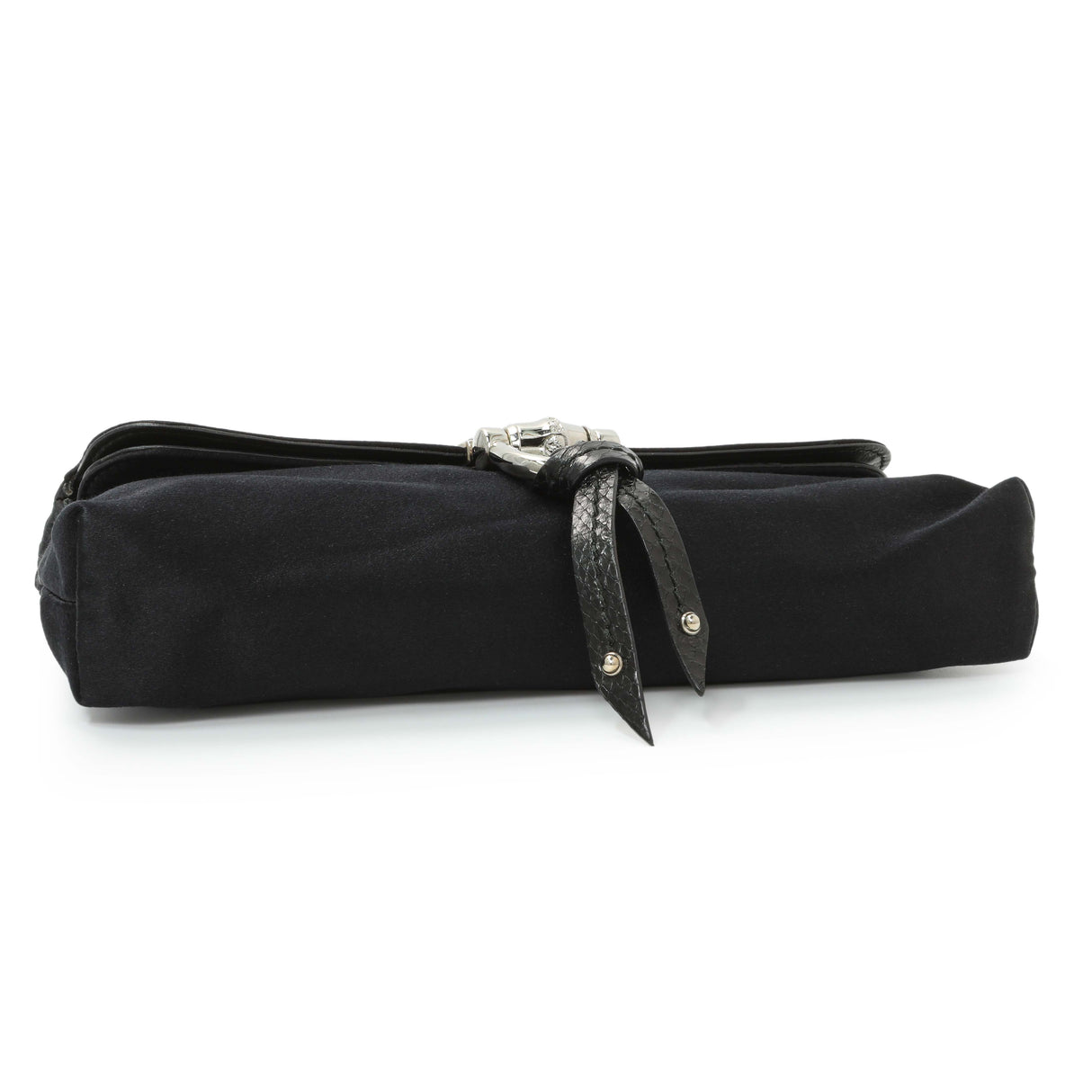Gucci Black Satin Bamboo Croisette Clutch Handbags Gucci