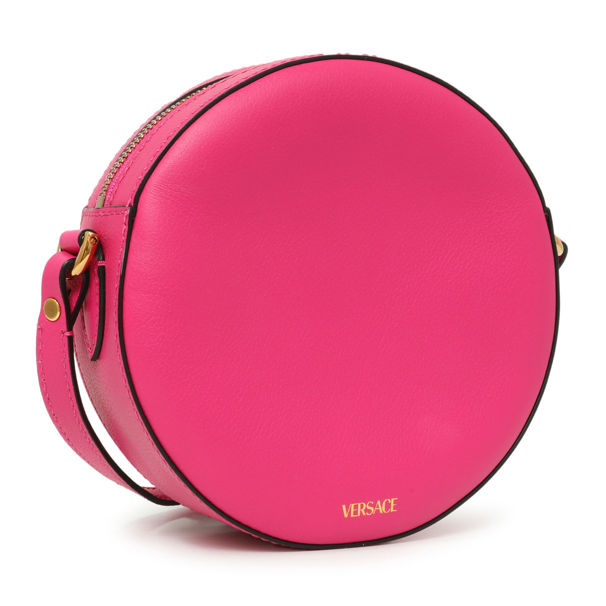 Versace Fuchsia Calfskin La Medusa Mini Round Disco Chain Crossbody Bag Handbags Versace