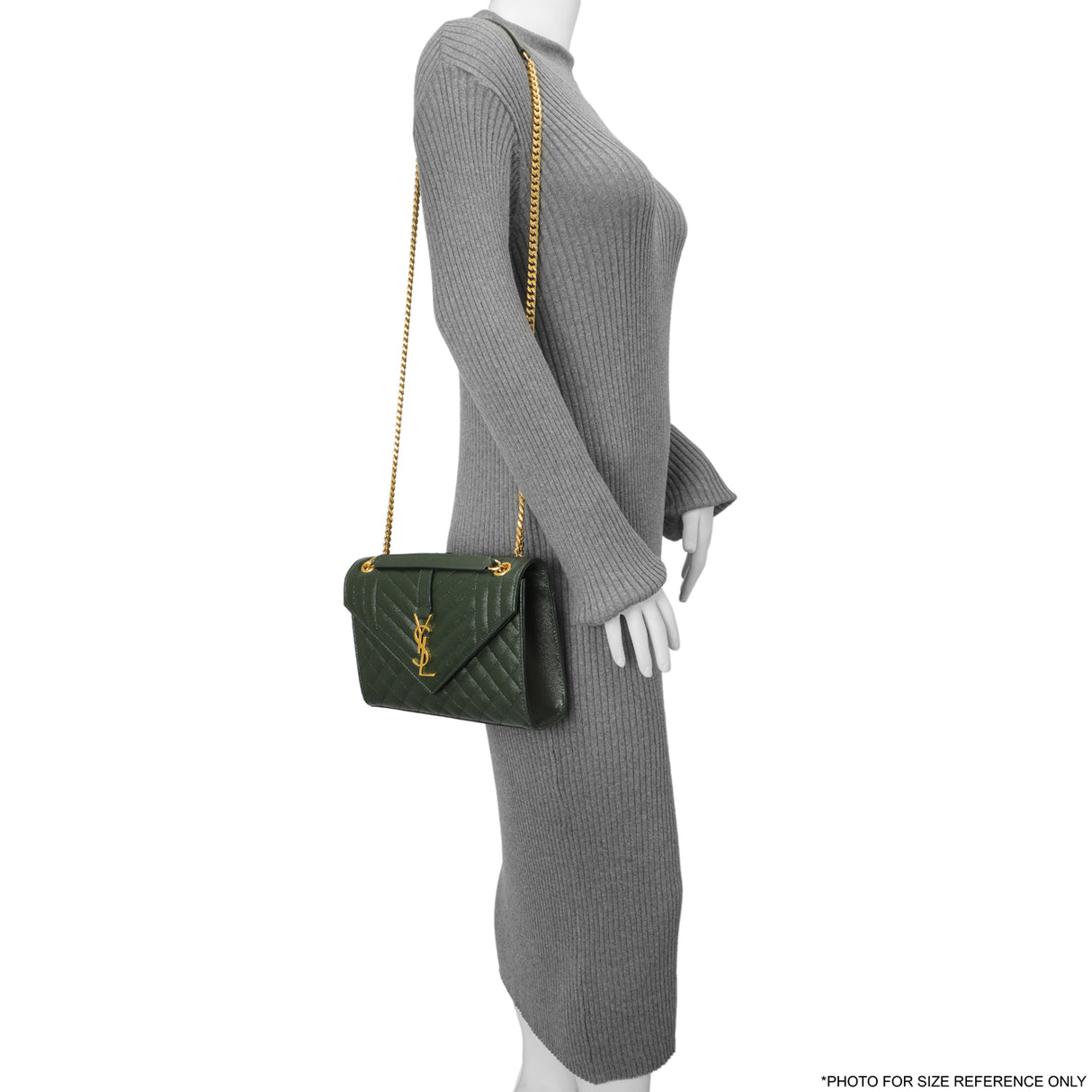 Saint Laurent Green Grain De Poudre Matelasse Chevron Medium Triquilt Monogram Satchel Handbags Saint Laurent