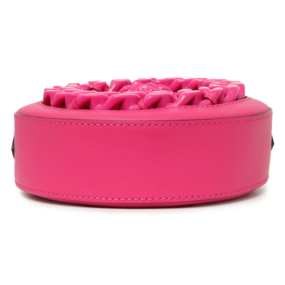 Versace Fuchsia Calfskin La Medusa Mini Round Disco Chain Crossbody Bag Handbags Versace