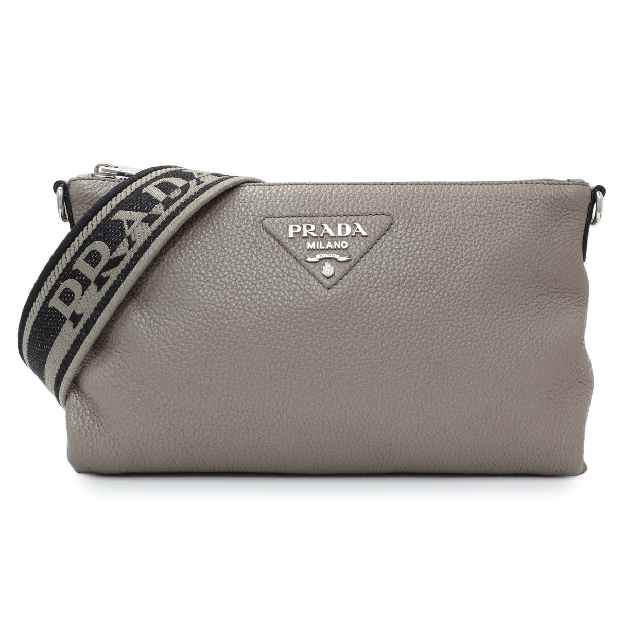 Prada Grey Vitello Daino Soft Zippered Shoulder Bag