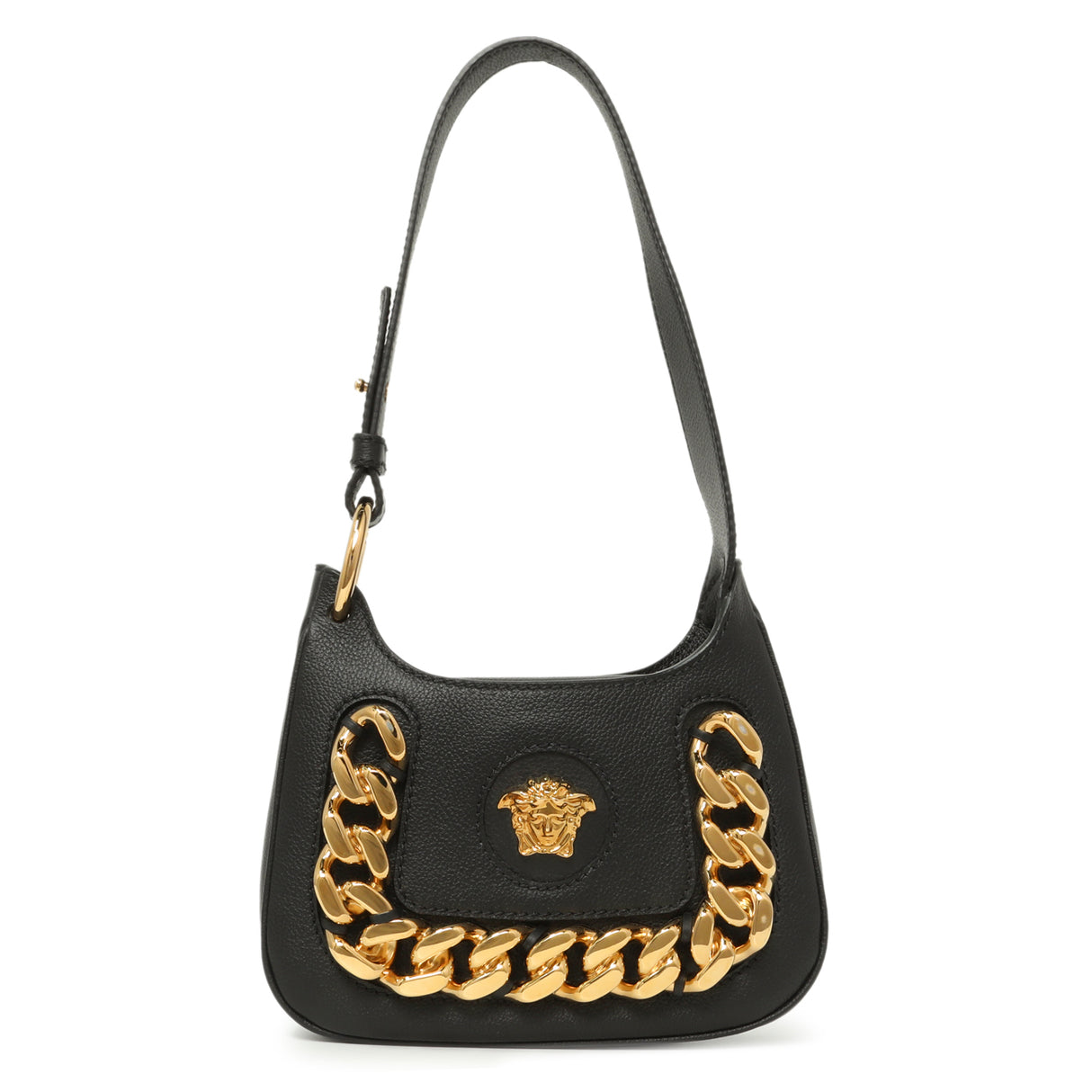 Versace Black Calfskin La Medusa Mini Chain Hobo Handbags Versace
