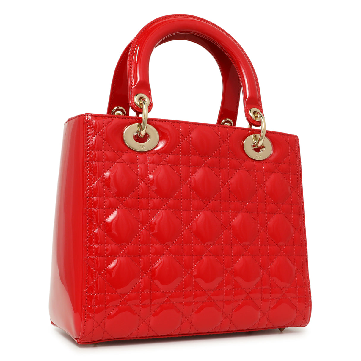 Christian Dior Red Patent Cannage Medium Lady Dior Handbags Christian Dior